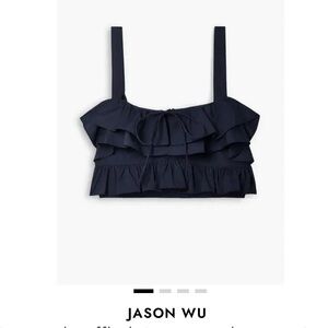 Jason Wu Navy Ruffled Cotton-Poplin Top